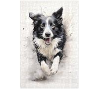 1000 piece wooden jigsaw puzzles, for adult, Naughty running border collie (C ; 1000)