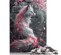 1000 Piece Wooden Jigsaw Puzzles for Adults 'Fox Cherry Blossom Japan' Poster, Picture, Metal Print, Paint by Jaycee Mc Jigsaw Puzzle for Children Family Games 1000pcs (75x50cm)
