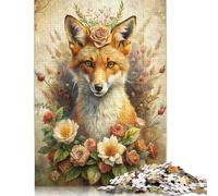 1000 Piece Wooden Jigsaw Puzzles for Adults Fox Portrait with Floral Crown Jigsaw Puzzle for Children Family Games 1000pcs (75x50cm)