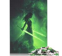 1000 Piece Wooden Jigsaw Puzzles for Adults Green Flame Warrior Anime Demon Woman Jigsaw Puzzle for Children Family Games 1000pcs (75x50cm)