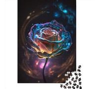 1000 Piece Wooden Jigsaw Puzzles Galactic Bloom Rose Jigsaw Creative Rectangular Puzzle for Family Game,Friends 1000pcs (75x50cm)