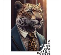 1000 Piece Wooden Jigsaw Puzzles Jaguar Suit Animal Clothes Jigsaw Puzzle Family Activity 1000pcs (75x50cm)