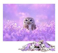 1000 Piece Wooden Jigsaw Puzzles Owl in Purple Flowers Jigsaw Puzzle Family Activity 1000pcs (75x50cm)
