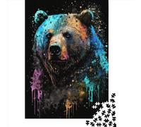 1000-Piece Wooden Jigsaw Puzzles Paintsplash Bear Jigsaw Puzzle Home Wall Decor Educational Toy for Family Game 1000pcs (75x50cm)