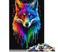 1000 Piece Wooden Jigsaw Puzzles Rainbow Fox Pop Art Fox Core Jigsaw Creative Rectangular Puzzle for Family Game,Friends 1000pcs (75x50cm)