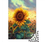 1000 Piece Wooden Jigsaw Puzzles Sunflower Painting Jigsaw Creative Rectangular Puzzle for Family Game,Friends 1000pcs (75x50cm)