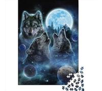 1000 Piece Wooden Jigsaw Puzzles Three Wolves And Full Moon Jigsaw Creative Rectangular Puzzle for Family Game,Friends 1000pcs (75x50cm)