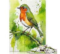 1000 Piece Wooden Jigsaw Puzzles Watercolor Robin on Branch Jigsaw Puzzle Family Activity 1000pcs (75x50cm)