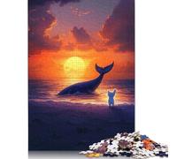 1000 Piece Wooden Jigsaw Puzzles Whale Sunset with Dog Jigsaw Puzzle Family Activity 1000pcs (75x50cm)
