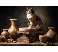 1000 Piece Wooden Puzzle for Adults Artisan Cat with Vintage Pottery Jigsaw Puzzle for Relaxing Home Decor and Gift