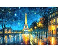 1000 Piece Wooden Puzzle for Adults Eiffel Tower Paris Night Jigsaw Puzzle for Relaxing Home Decor and Gift,Post-Impressionist Style Cityscape Artwork Puzzle