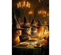 1000 Piece Wooden Puzzle for Adults Enchanted Witch Cats Feast Jigsaw Puzzle for Relaxing Home Decor and Gift