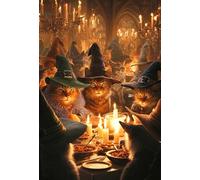 1000 Piece Wooden Puzzle for Adults Enchanted Wizard Cats Feast Jigsaw Puzzle for Relaxing Home Decor and Gift