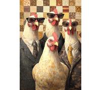 1000 Piece Wooden Puzzle for Adults Four Stylish Chickens in Suits Jigsaw Puzzle for Relaxing Home Decor and Gift