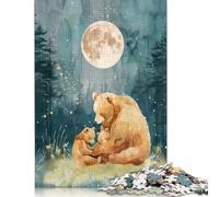 1000 Piece Wooden Puzzle For Adults Gentle Moon - Cute Bear And Cubs Boho Woodland Nursery Illustration Square Puzzle for Kids Family Games 1000pcs (75x50cm)