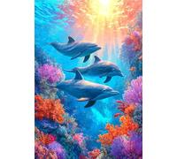 1000 Piece Wooden Puzzle for Adults Graceful Dolphins and Coral Reef Jigsaw Puzzle for Relaxing Home Decor and Gift,Ocean Life Art,Nature Scene Puzzle