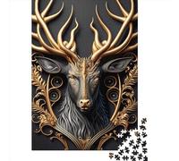 1000 Piece Wooden Puzzle For Adults King Deer Golden Art Deco Square Puzzle for Kids Family Games 1000pcs (75x50cm)