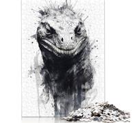 1000 Piece Wooden Puzzle For Adults 'Komodo Dragon Black Ink Square Puzzle for Kids Family Games 1000pcs (75x50cm)