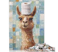 1000 Piece Wooden Puzzle For Adults Llama with Toilet Woode Hat Square Puzzle for Kids Family Games 1000pcs (75x50cm)