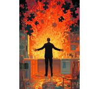 1000 Piece Wooden Puzzle for Adults Man Standing Before Fiery Puzzle Explosion Jigsaw Puzzle for Relaxing Home Decor and Gift