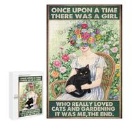 1000 Piece Wooden Puzzle for Adults - Once Upon A Time There Was A Girl Who Really Loved Black Cats And Gardening - Whimsical Cat & Garden Jigsaw