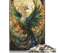 1000 Piece Wooden Puzzle For Adults Phoenix Stained Glass Art Square Puzzle for Kids Family Games 1000pcs (75x50cm)