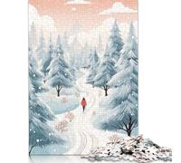 1000 Piece Wooden Puzzle For Adults Pine Forest Winter Walk Square Puzzle for Kids Family Games 1000pcs (75x50cm)