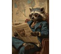 1000 Piece Wooden Puzzle for Adults Professor Raccoon Reading Newspaper in Vintage Study Jigsaw Puzzle for Relaxing Home Decor and Gift