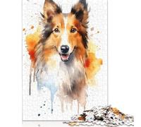 1000 Piece Wooden Puzzle For Adults Shetland Sheepdog Portrait Square Puzzle for Kids Family Games 1000pcs (75x50cm)
