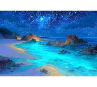 1000 Piece Wooden Puzzle for Adults Starry Night Seascape Jigsaw Puzzle for Relaxing Home Decor and Gift,Ocean Beach Under The Stars,Beautiful Coastal View Artwork