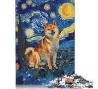 1000 Piece Wooden Puzzle For Adults Starry Night Shiba Inu Square Puzzle for Kids Family Games 1000pcs (75x50cm)