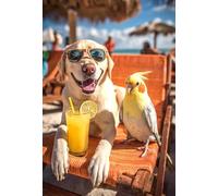 1000 Piece Wooden Puzzle for Adults Sunny Beach Dog with Cockatiel Jigsaw Puzzle for Relaxing Home Decor and Gift,Summer Vibes,Tropical Vacation Theme