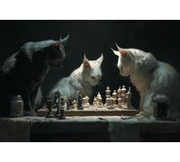 1000 Piece Wooden Puzzle for Adults Three Cats Playing Chess by Candlelight Jigsaw Puzzle for Relaxing Home Decor and Gift