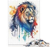 1000 Piece Wooden Puzzle For Adults Watercolor Lion Square Puzzle for Kids Family Games 1000pcs (75x50cm)
