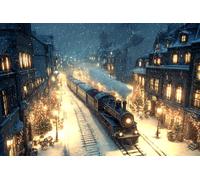 1000 Piece Wooden Puzzle for Adults Winter Snow Train Through Christmas Town Jigsaw Puzzle for Relaxing Home Decor and Gift. Festive Holiday Scenery Art