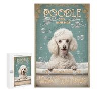 1000 Piece Wooden Puzzle - White Poodle Wash Your Paws Design - Whimsical Pet Puzzle for Adults Seeking Screen-Free Fun and Décor