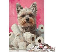 1000 Piece Yorkie Dog with Toilet Paper Painting Yorkie Toilet Print Adult Jigsaw Puzzle Puzzles for Adults Learning Educational Puzzle 1000pcs (75x50cm)