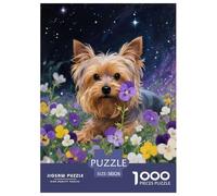 1000 Piece Yorkshire Terrier Jigsaw Puzzles for Adults Kids Challenge Toy Family-Friendly Brain Teaser Home Decoration Yorkshire Terrier Flowers Puzzles Birthday Gifts 38x26cm/1000pcs