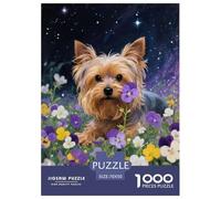 1000 Piece Yorkshire Terrier Jigsaw Puzzles for Adults Kids Challenging Game Educational Toy Decoration Yorkshire Terrier Flowers Puzzle Unique Gift 70x50cm/1000pcs