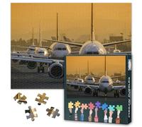 1000 Pieces a Row of Planes Jigsaw Puzzles for Adults Family Decompression Aircraft Jigsaw Puzzle Wall Art Decor Sunset at the Airport Challenge and Fun Puzzle 27.5"X19.7"