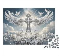 1000 Pieces Angel Dove Cross Jigsaw Puzzle for Adults Paper Brain Training Educational Wings Puzzle Wall Art Decor 38x26cm/1000pcs