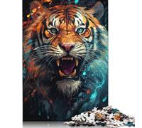 1000 Pieces Angry Colorful Tiger Puzzles Jigsaw Difficulty Puzzle Jigsaw Educational Games Toy 1000pcs (75x50cm)