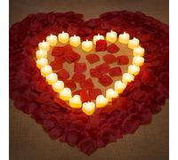 1000 Pieces Artificial Rose Petal with 24 Pieces Romantic Heart LED Candle Flameless Romantic Love LED Tealight Candle for Romantic Night Valentine's Day Anniversary Wedding Table Decor (Yellow)