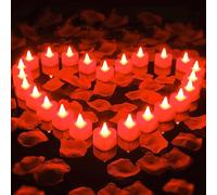 1000 Pieces Artificial Rose Petal with 24 Pieces Romantic Heart LED Candle Flameless Romantic Love LED Tealight Candle for Romantic Night Valentine's Day Anniversary Wedding Table Decor