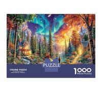 1000 Pieces Aurora over Mountain Cabins Educational Games Puzzle Jigsaw Puzzles Fun Challenge for Adults, Home Decor Jigsaw 70x50cm/1000pcs