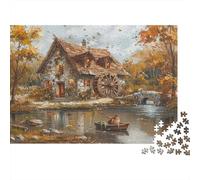 1000 Pieces Autumn Countryside Jigsaw Puzzle for Adults Thick Paper Brain Teaser Fall Rural House Puzzle Home Decor 70x50cm/1000pcs