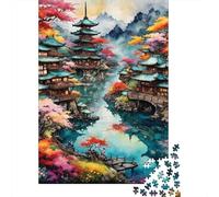 1000 Pieces Autumnal Japan Jigsaw Square Puzzle for Adults Wooden Puzzles Unique Challenge Games 1000pcs (75x50cm)