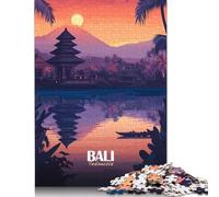 1000 Pieces Bali, Indonesia Sunset Illustration Paper Puzzles Educational Puzzles Toys for Boys And Girls Christmas And Birthday Gifts 38x26cm/1000pcs