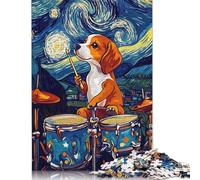 1000 Pieces Beagle Drummer Starry Night Jigsaw Puzzles Wooden Puzzles for Adults & Teenager Brain Teaser Puzzles For Adults 1000pcs (75x50cm)