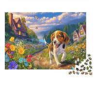 1000 Pieces Beagle Running in Field Educational Games Puzzle Jigsaw Puzzles Pet Fun Challenge for Adults, Home Decor Jigsaw 52x38cm/1000pcs